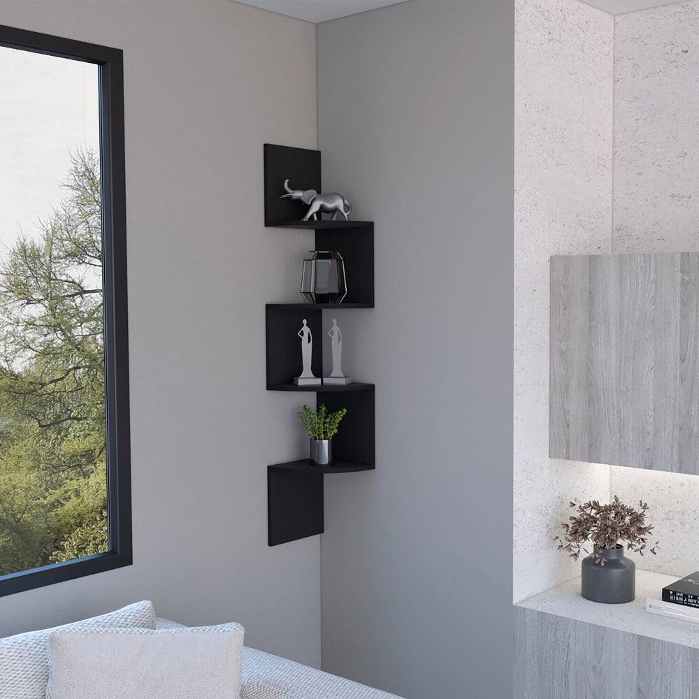 Angle. Treevol Furniture - Shelf Crestone, Living Room, Black - Black.