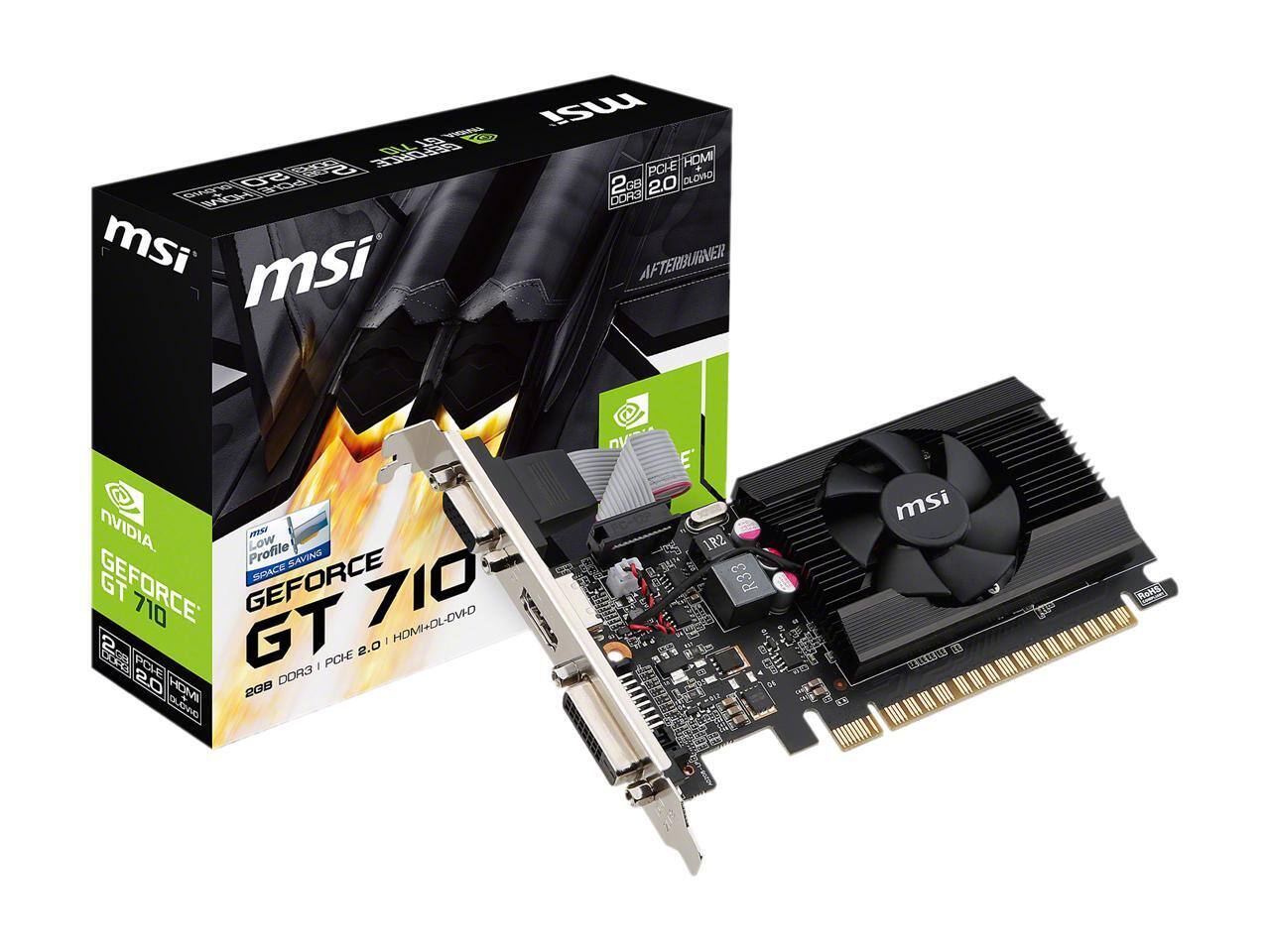 MSI GEFORCE GT 710  
2GB DDR3  
PCIe 2.0  
HDMI + DVI-D  
AFTERBURNER  
NVIDIA Profile Low  
SPACE SAVING  
MSI HOMI  
2 PORTS  
HDMI  
DVI-D