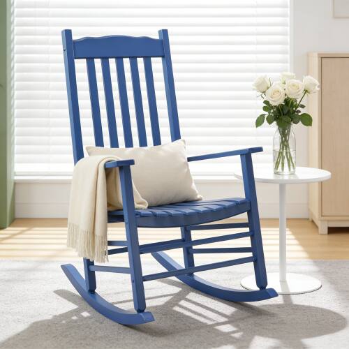 Alt View 7. Winado - 1PC 46in Classic Wooden Rocking Chair Oversized Porch with Armrest Durable Rocker for Indoor Outdoor Garden Patio - Navy Blue.