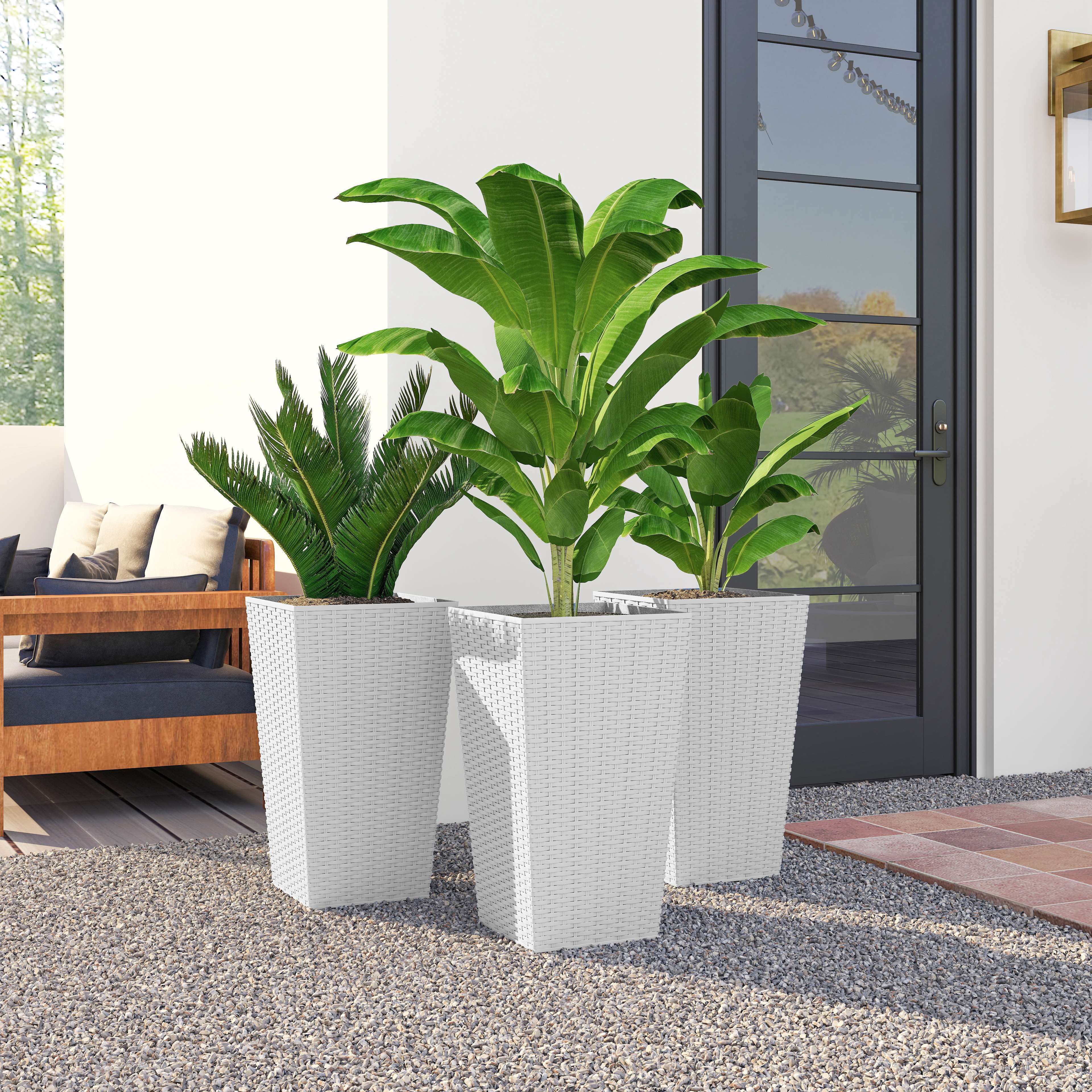 Alt View 7. Outsunny - Planters for Outdoor Plants Set of 3, 24 In Taper Planters with Drainage Holes - White.