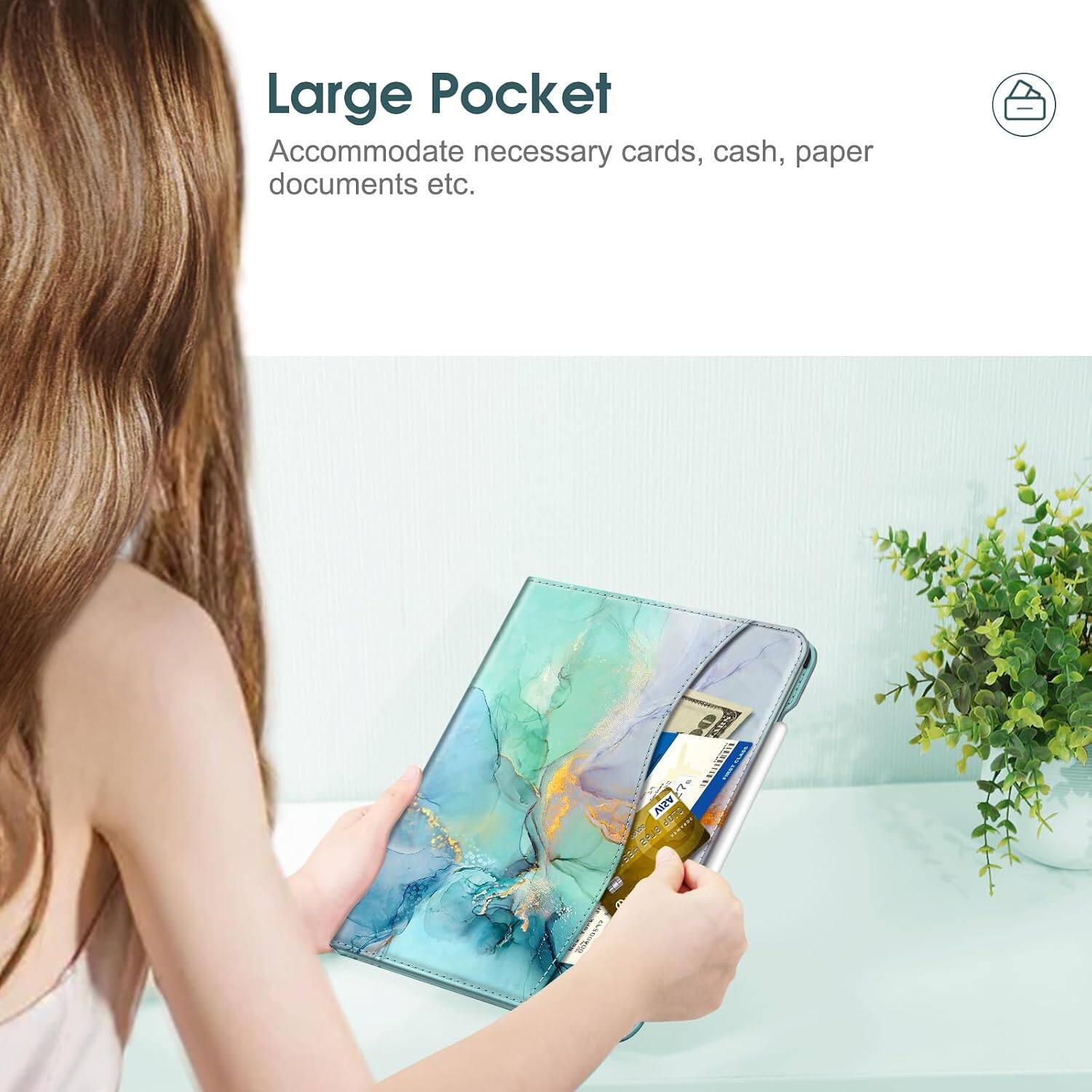 Large Pocket  
Accommodate necessary cards, cash, paper documents etc.