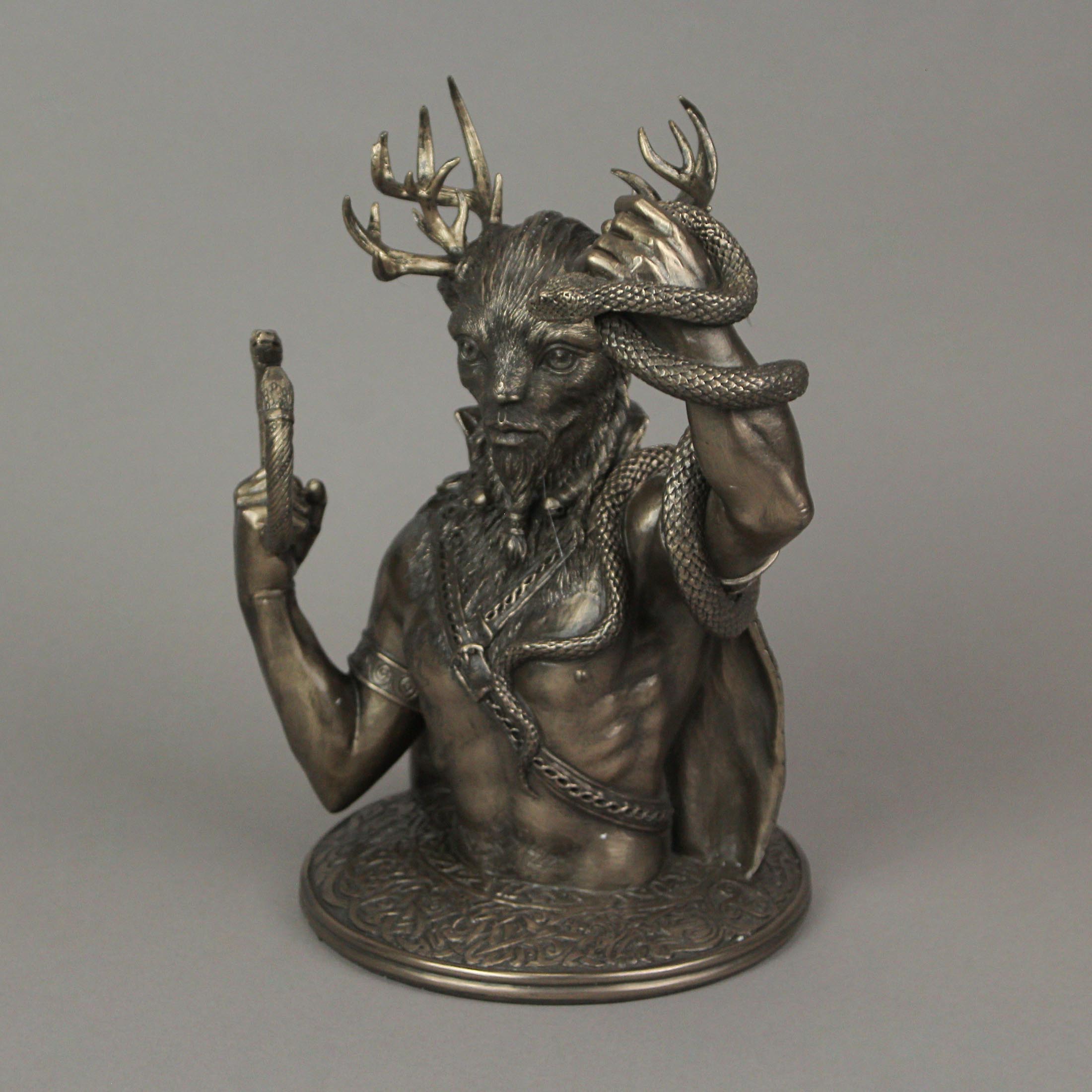Alt View 1. Veronese Design - Bronze Finish Celtic Horned God Cernunnos Bust Statue 8.5 Inches High - Bronze.