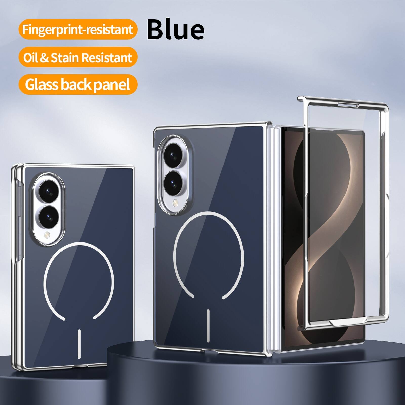 Fingerprint-resistant Blue Oil & Stain Resistant Glass back panel