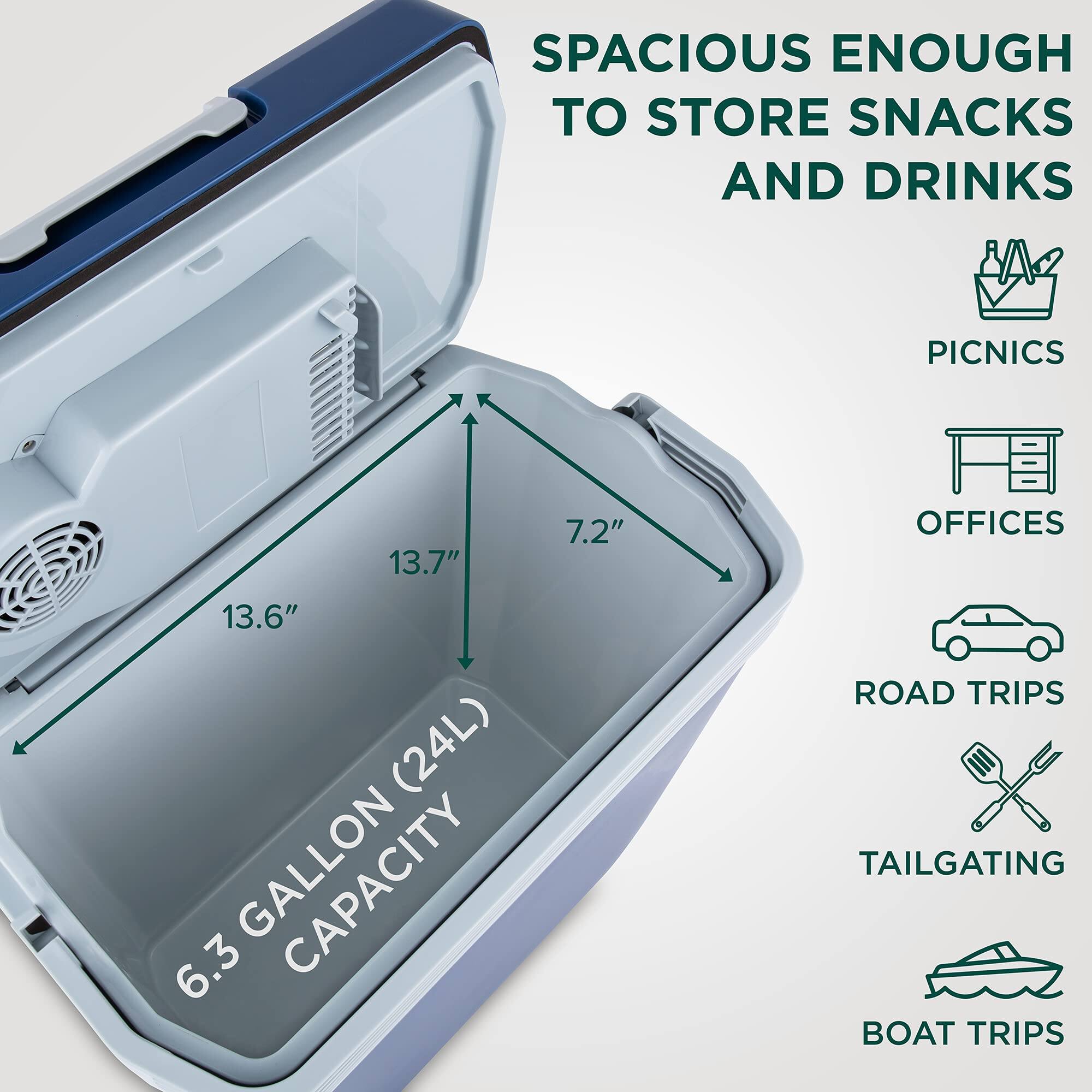 SPACIOUS ENOUGH TO STORE SNACKS AND DRINKS

PICNICS
OFFICES
ROAD TRIPS
TAILGATING
BOAT TRIPS

13.6"
13.7"
7.2"
6.3 GALLON (24L) CAPACITY