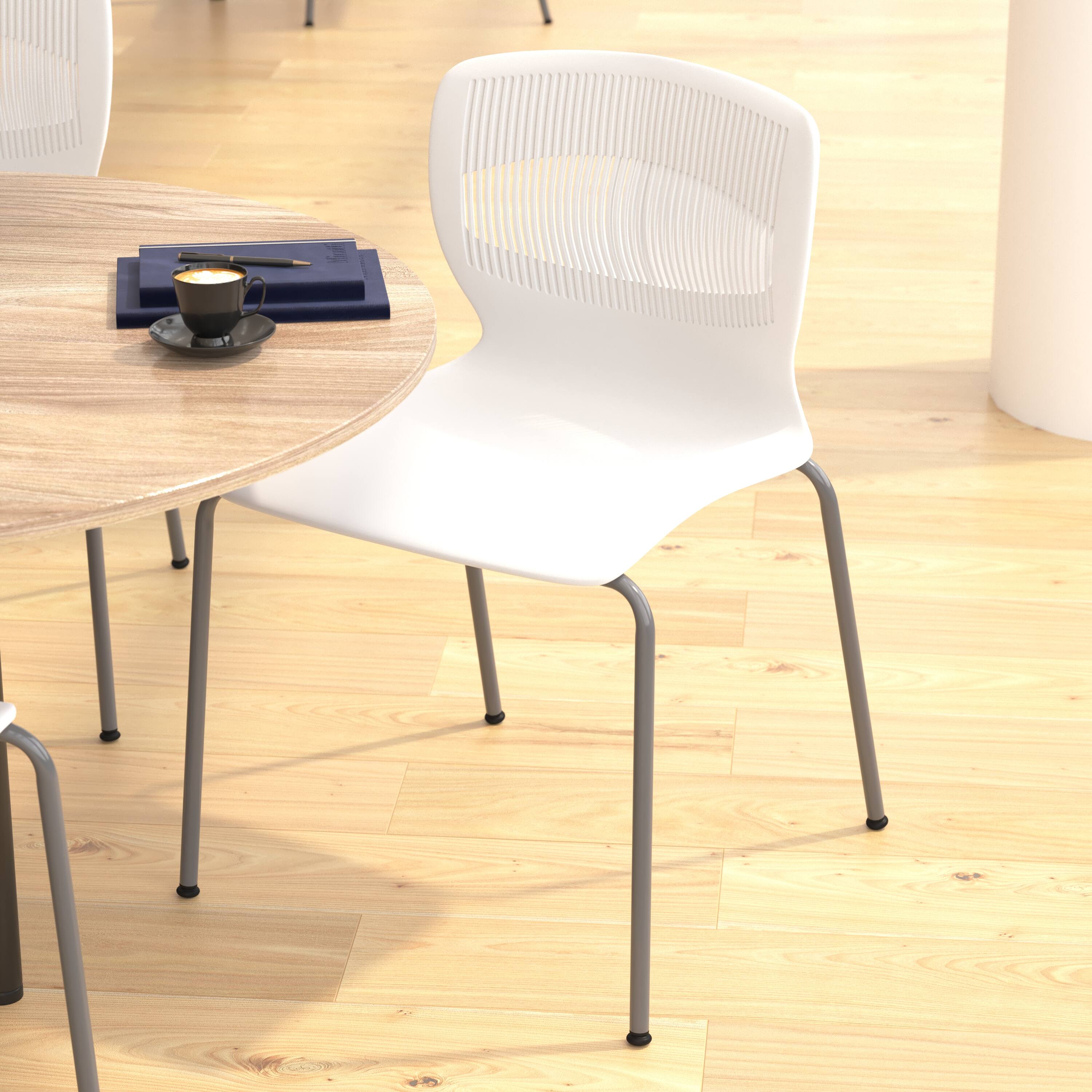 Alt View 4. Emma + Oliver - Heavy Duty 770 lb. Capacity Plastic Stack Chair with Steel Sled Base - White.