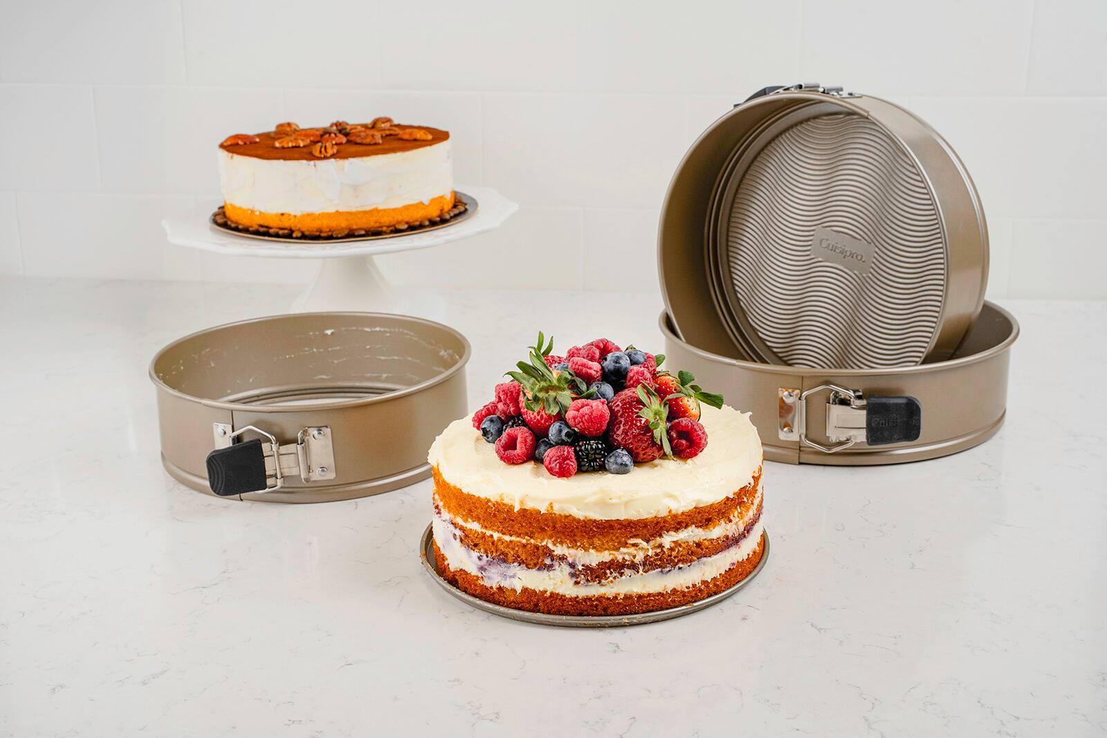 Alt View 3. Cuisipro - Nonstick Springform Pan with Wave Pattern, Champagne - Beige.