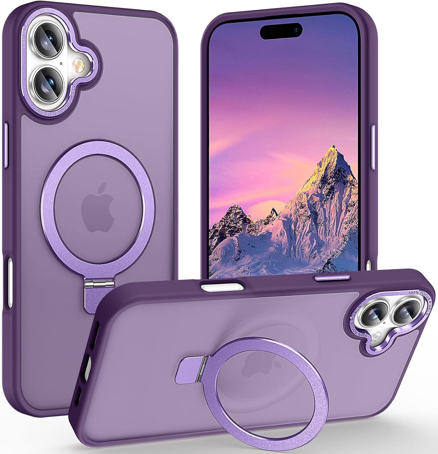 FINEAK - iPhone 17 Magnetic Case-Velvety Touch, Kickstand & 10FT Drop Protection - Dark Purple