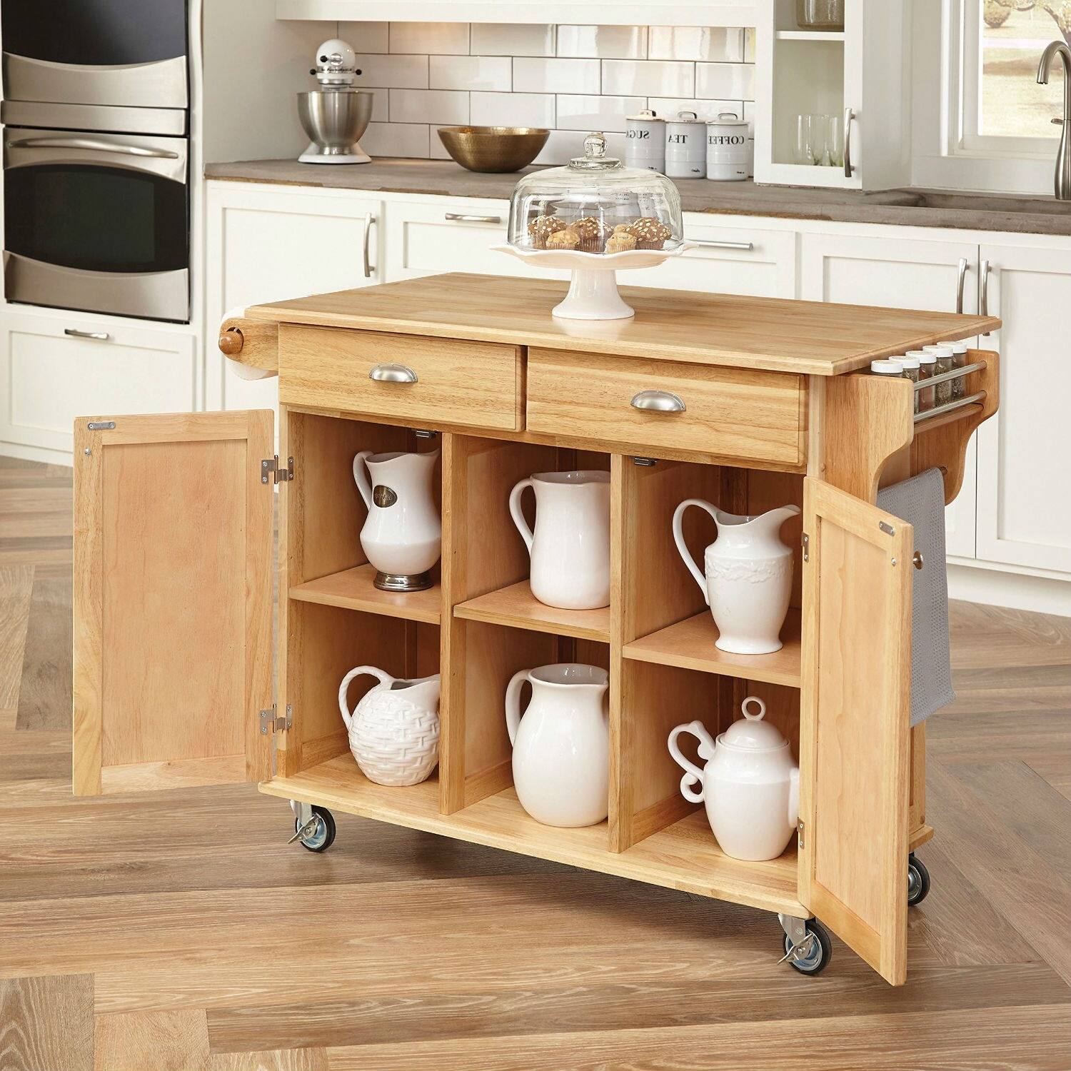 Angle. SlickBlue - Wood Kitchen Cart with Lockable Casters for Easy Movement - Natural.