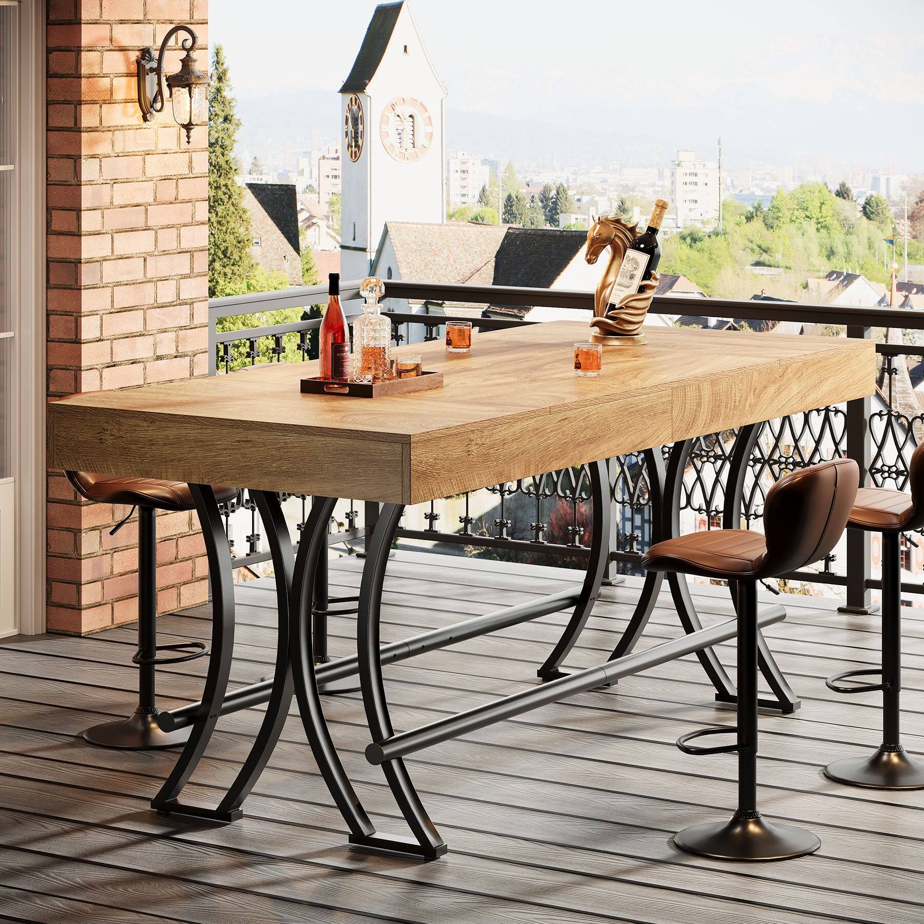Back. Tribesigns - Dining Table with Engineered Wood Construction and Wood Grain Finish for Dining Room and Kitchen - Brown.
