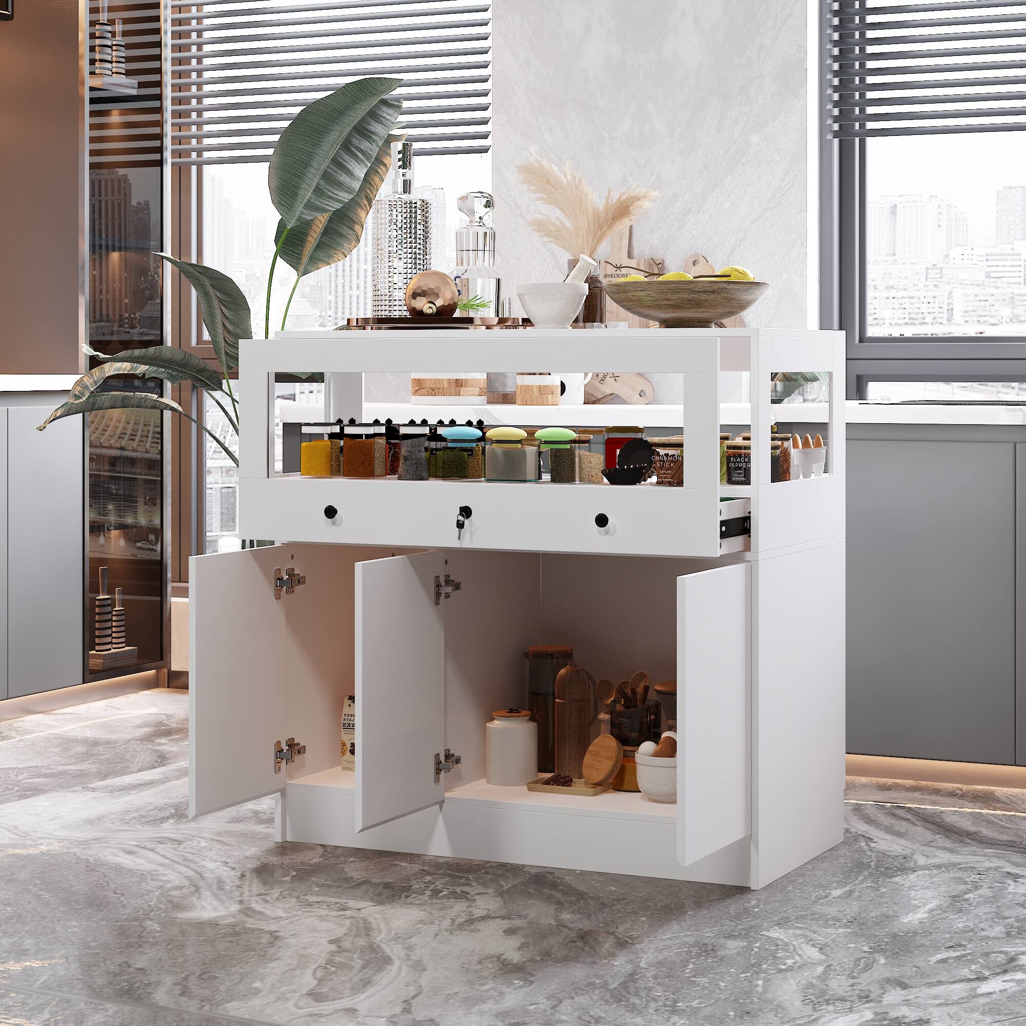 Alt View 1. Famapy - Famapy Kitchen Island Storage Cabinet: Smart Organization for Modern Kitchens - White.