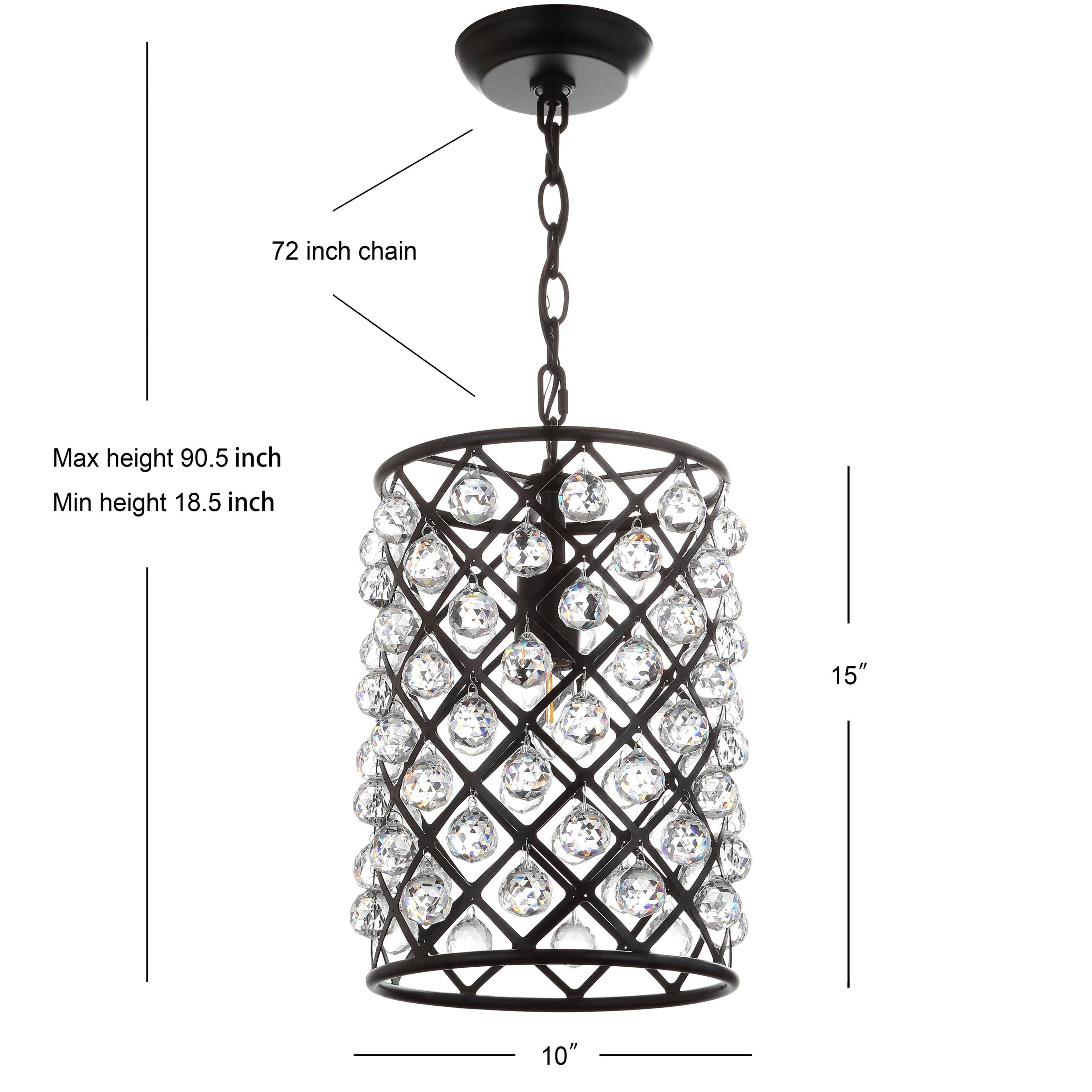 72 inch chain  
Max height 90.5 inch  
Min height 18.5 inch  
15"  
10"