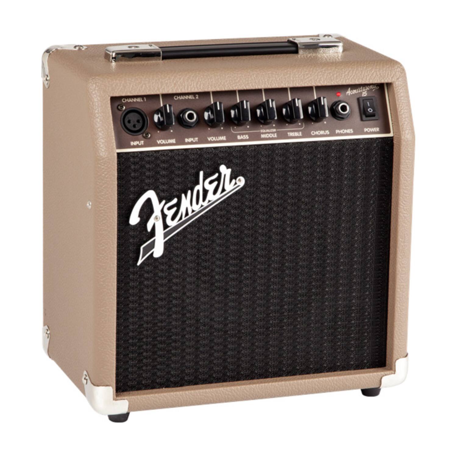 2 Acoustasonn IS CHANNEL 1 CHANNEL 2  
1 - PHONES POWER TREBLE CHORUS BASS MIDDLE VOLUME INPUT VOLUME INPUT FENDER