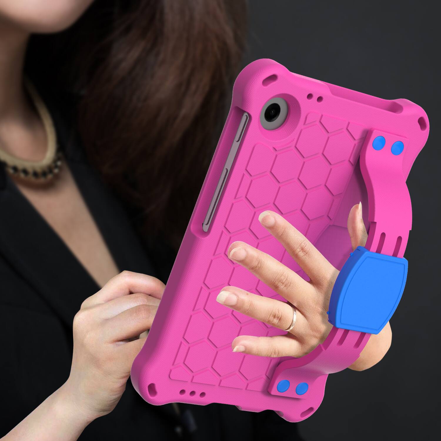 Alt View 1. UUCOVER - Shockproof Case for Samsung Galaxy Tab A11 8.7-inch 2025 (SM-X130/X133/X135) EVA+TPU Stand Cover with Shoulder Strap - Rose + Blue.
