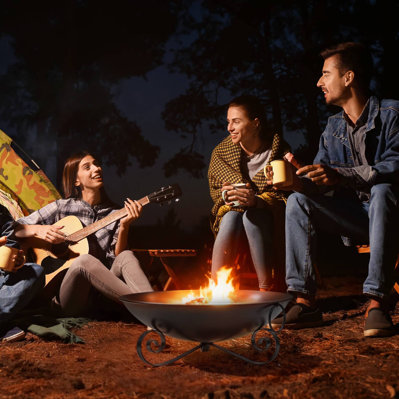 Alt View 1. Costway - Costway 24" Metal Fire Pit Bowl with Handles & Elevated Stand, Heat-resistant for Picnic - Black.