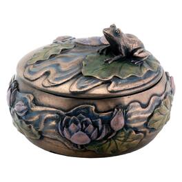Pacific Trading - Art Nouveau Frog Sitting on Lily Pad Jewelry Trinket Keepsake Box Container Decoration 3 inch - Bronze