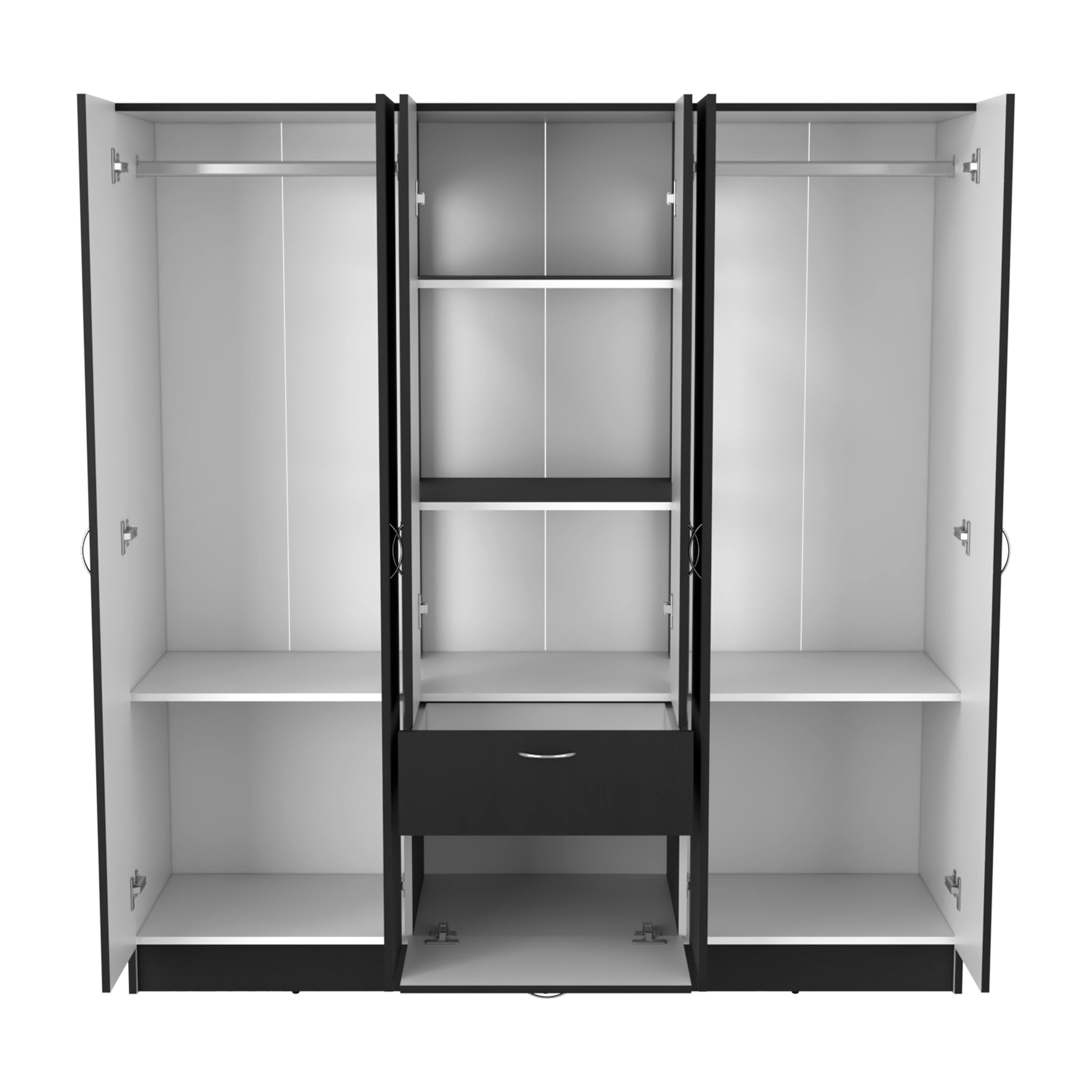 Alt View 1. TinyHomie - Kibo 6 Doors Armoire One Drawer Rod Seven Interior Shelves Black Wengue / White -Bedroom - Black White.