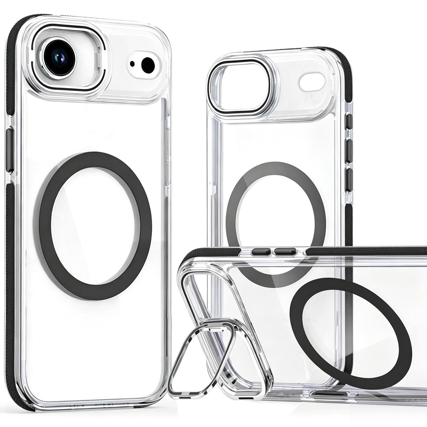 Front. Equipd - Case for iPhone Air (6.5") MagSafe Compatible, Shockproof Transparent Protection Hybrid Cover w/ Camera Bracket Stand - Black.