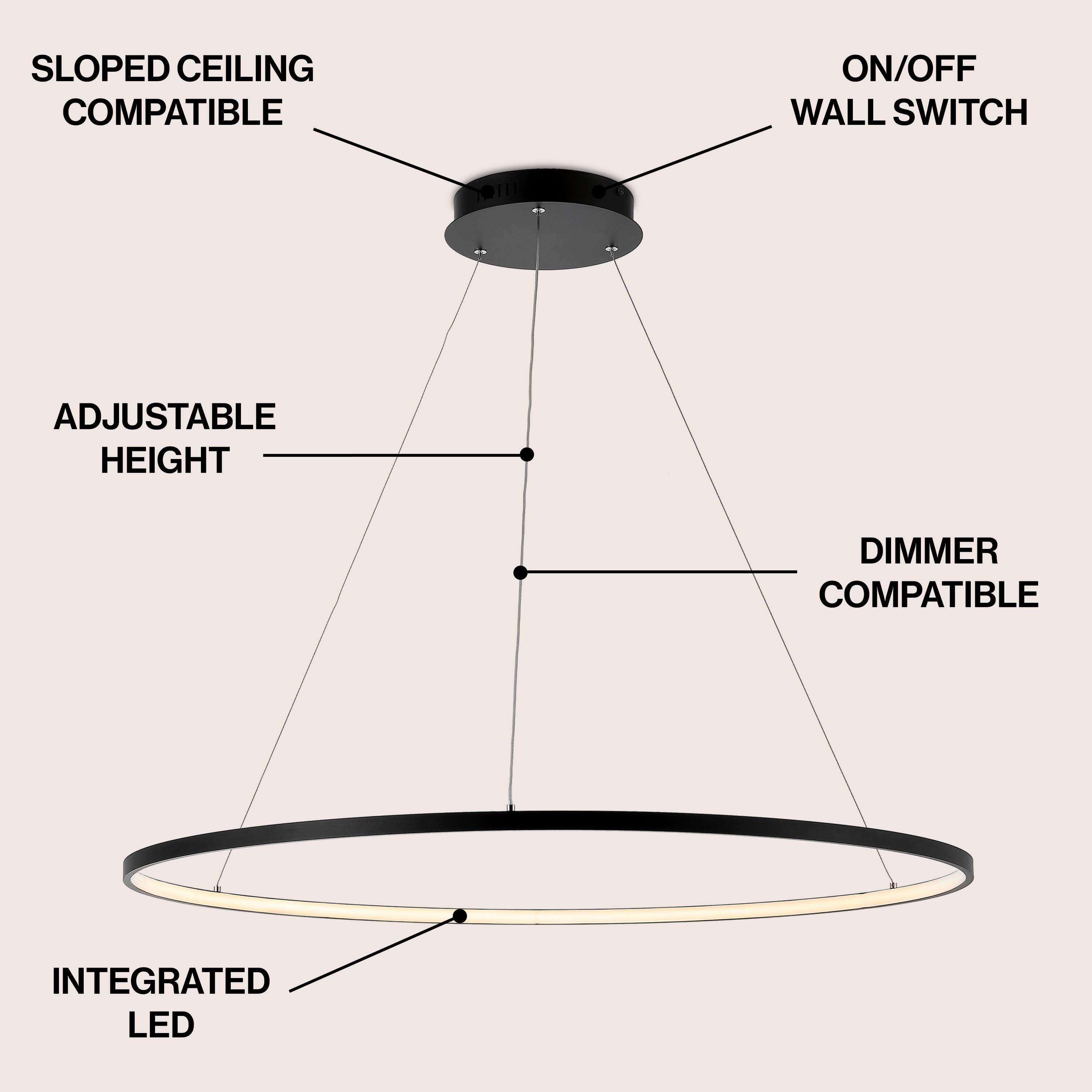 SLOPED CEILING COMPATIBLE  
ON/OFF WALL SWITCH  
ADJUSTABLE HEIGHT  
DIMMER COMPATIBLE  
INTEGRATED LED