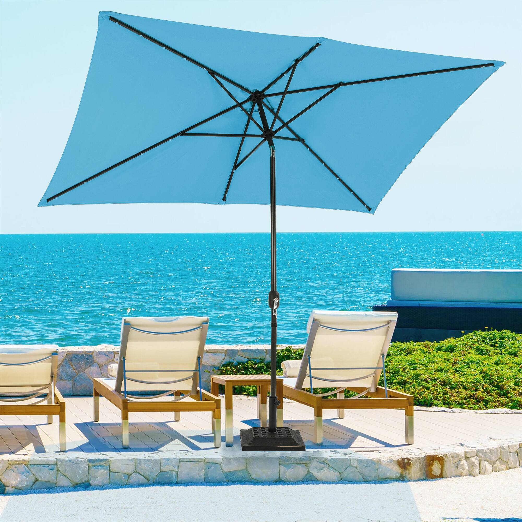 Angle. Mondawe - 10' x 6'5ft Patio Umbrella 26 Solar LED Lights Rectangular Market Umbrella - Light Blue.