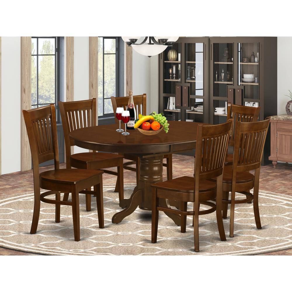 Back. East West Furniture - 7 Pc set Kenley Dinette Table with a Leaf and 6 hard wood Seat Chairs in Espresso . - Espresso.