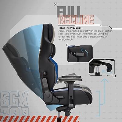 FULI RECLINE  
Tilt All The Way Back  
Adjust the chair's backrest with the quick-action seat-side lever.  
Pivot the chair seat using the under-the-seat lever and adjust with the tilt tension knob  
SGX 200