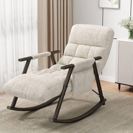 Front. GOODSILO - Adjustable High Back Casual Rocking Chair with Footrest and Side Pockets for Living Room Bedroom or Balcony - White.