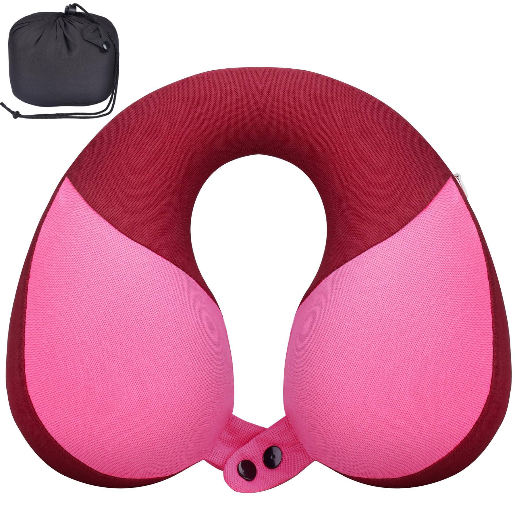 Front. Pacoar Cade - Travel Neck Pillow Softly Double Support For Car & Airplane Traveling Gifts (1 Haze Blue) Breathable Fabric:chin - Raspberry Powder.