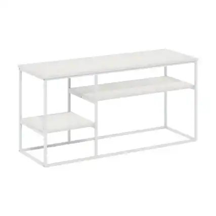Front. FurniFact - Modern White TV Stand for TVs up to 50 Inch with Solid Wood and Walnut Veneers - Green.