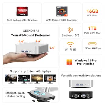 GEEKOM A6 Mini PC, AMD Ryzen 7 6800H, 16GB DDR5 RAM& 1TB SSD, High GEEKOM A6 Mini PC, AMD Ryzen 7 6800H, 16GB DDR5 RAM& 1TB SSD, High