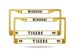 Rico Industries - Missouri MIZZOU Tigers (Set of 2) Gold Painted Chrome Metal License Plate Frames - Multi