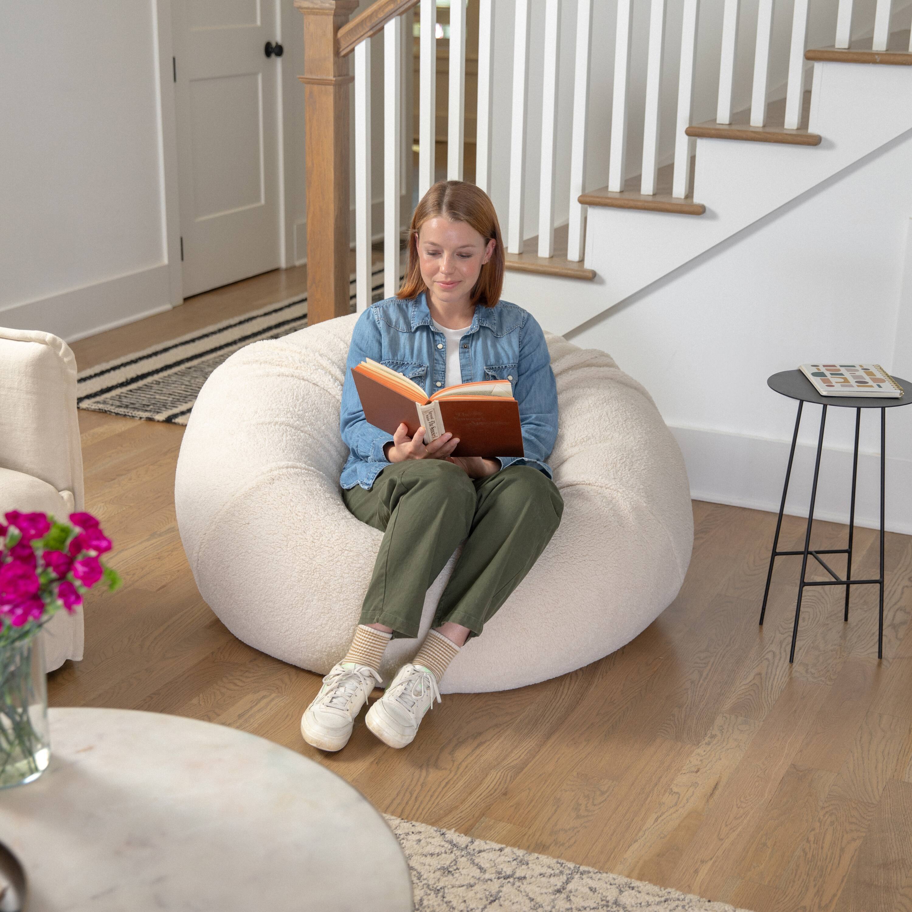 Alt View 2. Flash Furniture - Duncan Large Natural Faux Sherpa Refillable Bean Bag Chair for Kids and Teens - Natural.