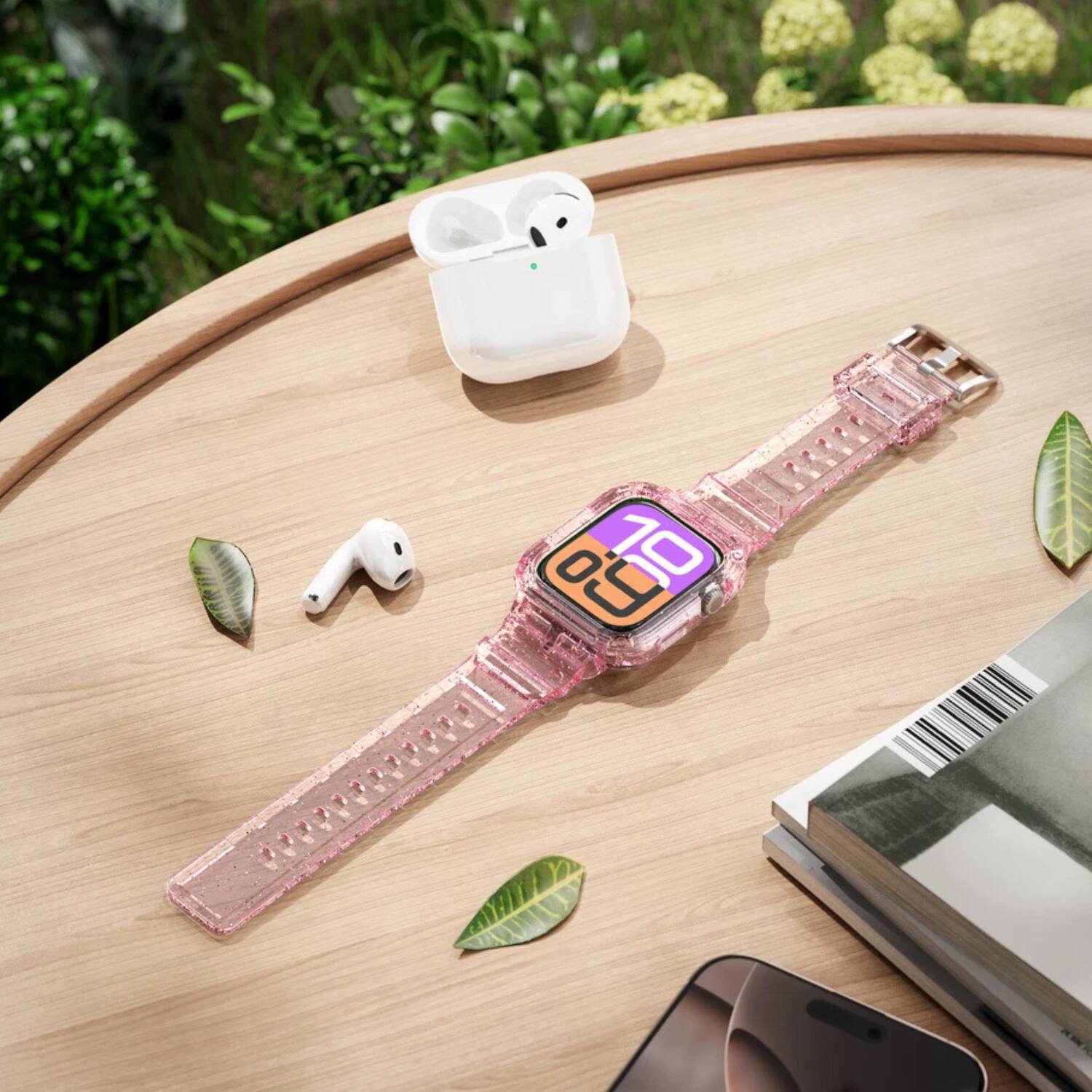 Left. Stock Preferred - TPU Sport Band for Apple Watch Series 10 (46mm) - Glitter Pink - Glitter Pink.