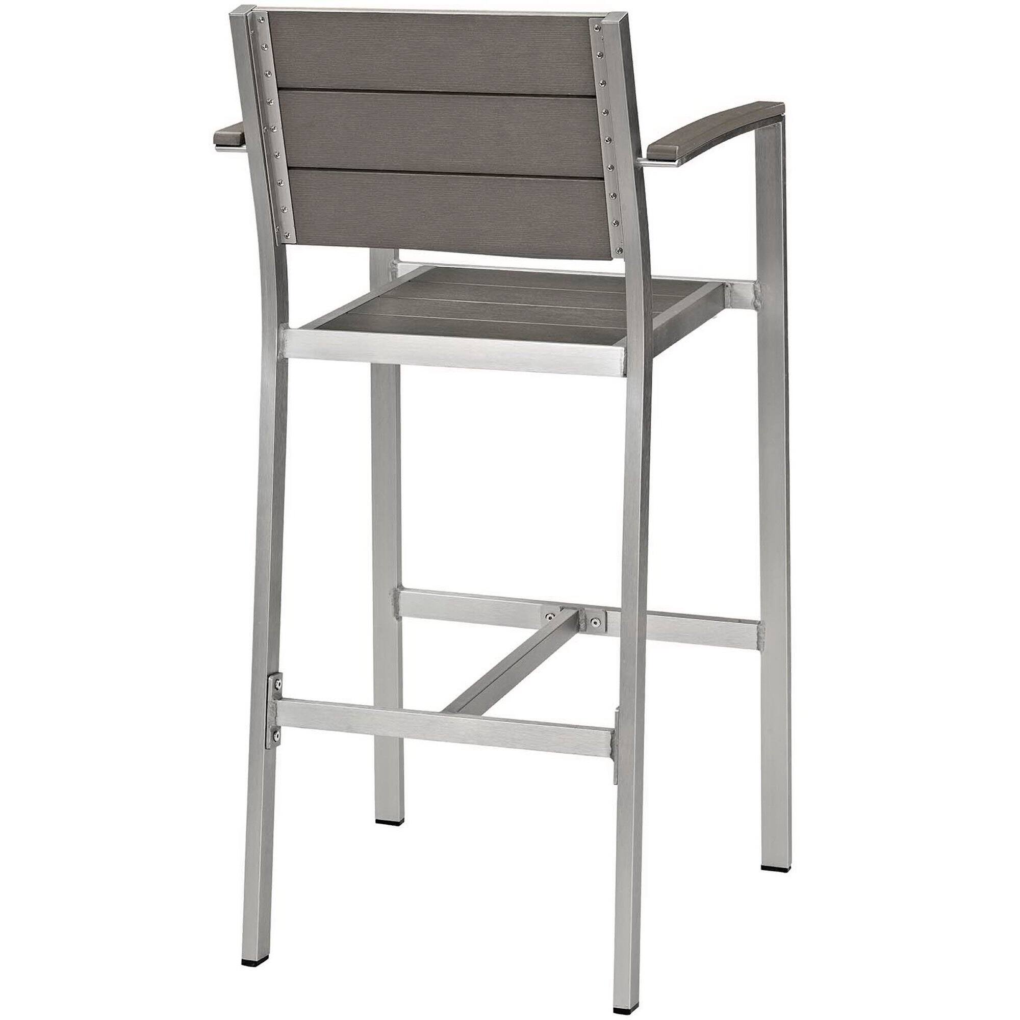 Back. Modway - Shore 3-Piece Outdoor Patio Aluminum Pub Set - Bar Table and Two Cushioned Barstools, Anodized Frame, 43.5 in Bar Height - Gray.