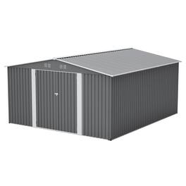 Loheer - 12x14 Metal Storage Shed Large Garden Tool Shed Waterproof Yard Building with Lockable Double Doors Light Gray