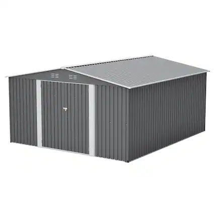 Front. Loheer - Loheer 12x14 Metal Storage Shed Large Garden Tool Shed Waterproof Yard Building with Lockable Double Doors Light Gray.
