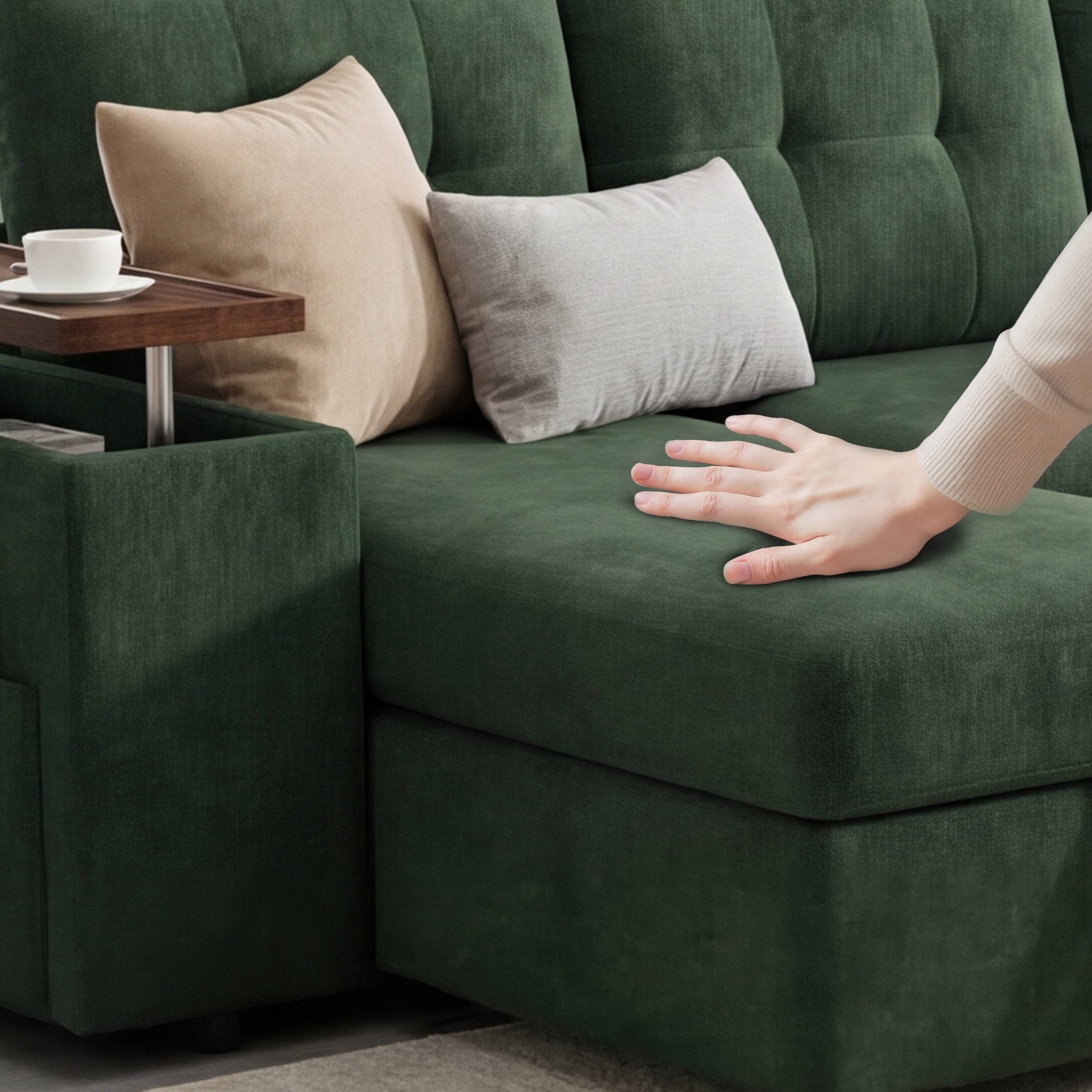 Alt View 2. Dyonery - Dyonery 8 Seat Modular Sectional Sleeper Sofa,Pull-Out Bed, Reclining Backrest, USB Ports, Side Table, Green - Green.