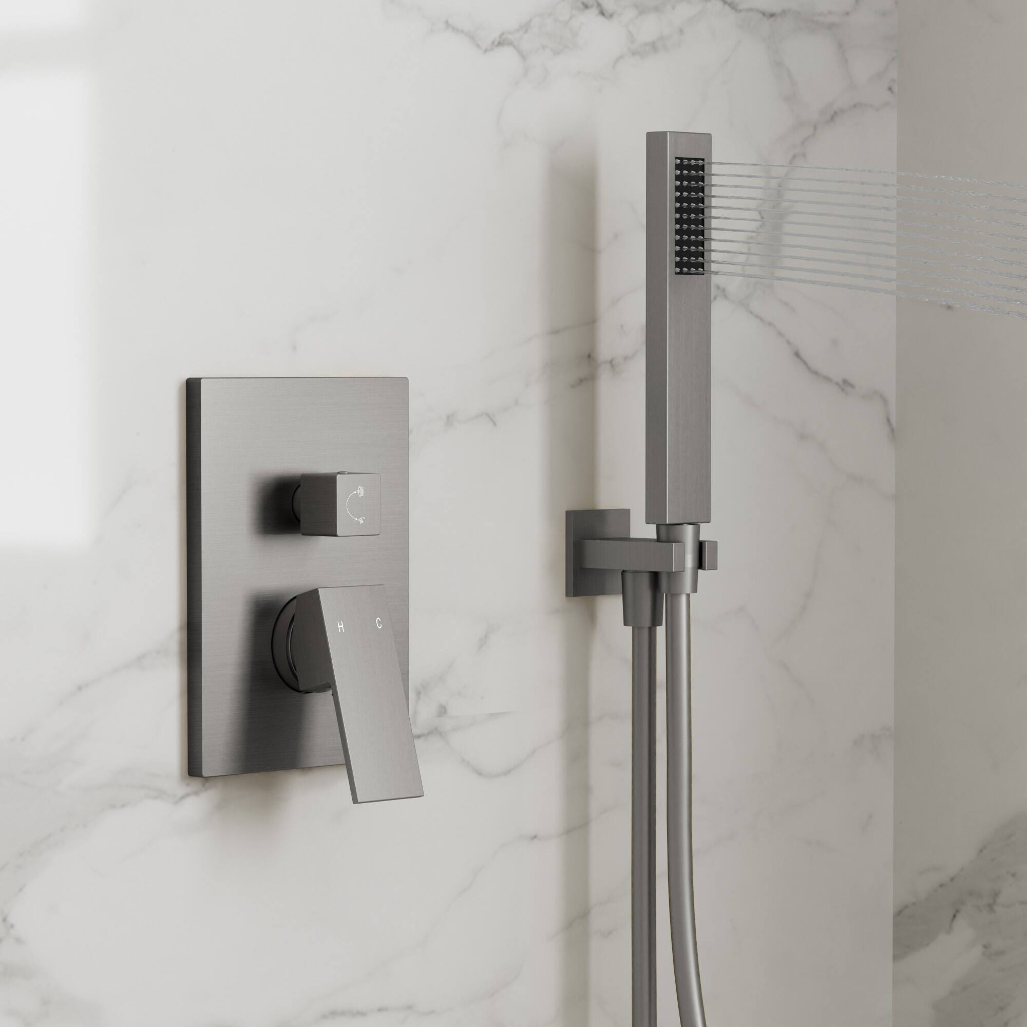 Alt View 5. GRANDJOY - 10" Rain Shower System with Handheld Shower Head and Single Handle Mixer Valve - Brushed Nickel.