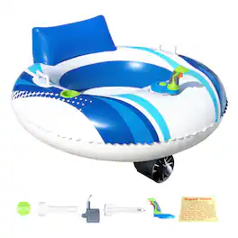 Banzai - Motorized Battery Powered Inflatable Pool Cruiser Float for Teens/Adults - Blue/White