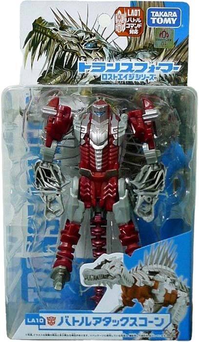 Sure, here is the corrected and grouped text from the image:

---

**TAKARA TOMY**

**LA01**

**トランスフォーマー ロマジエダッシュ**

**LA01 バトルアタックスコーン**

---

**LA01**

**TAKARA TOMY**

**03**

**トランスフォーマー ロマジエダッシュ**

**LA01 バトルアタックスコーン**

---