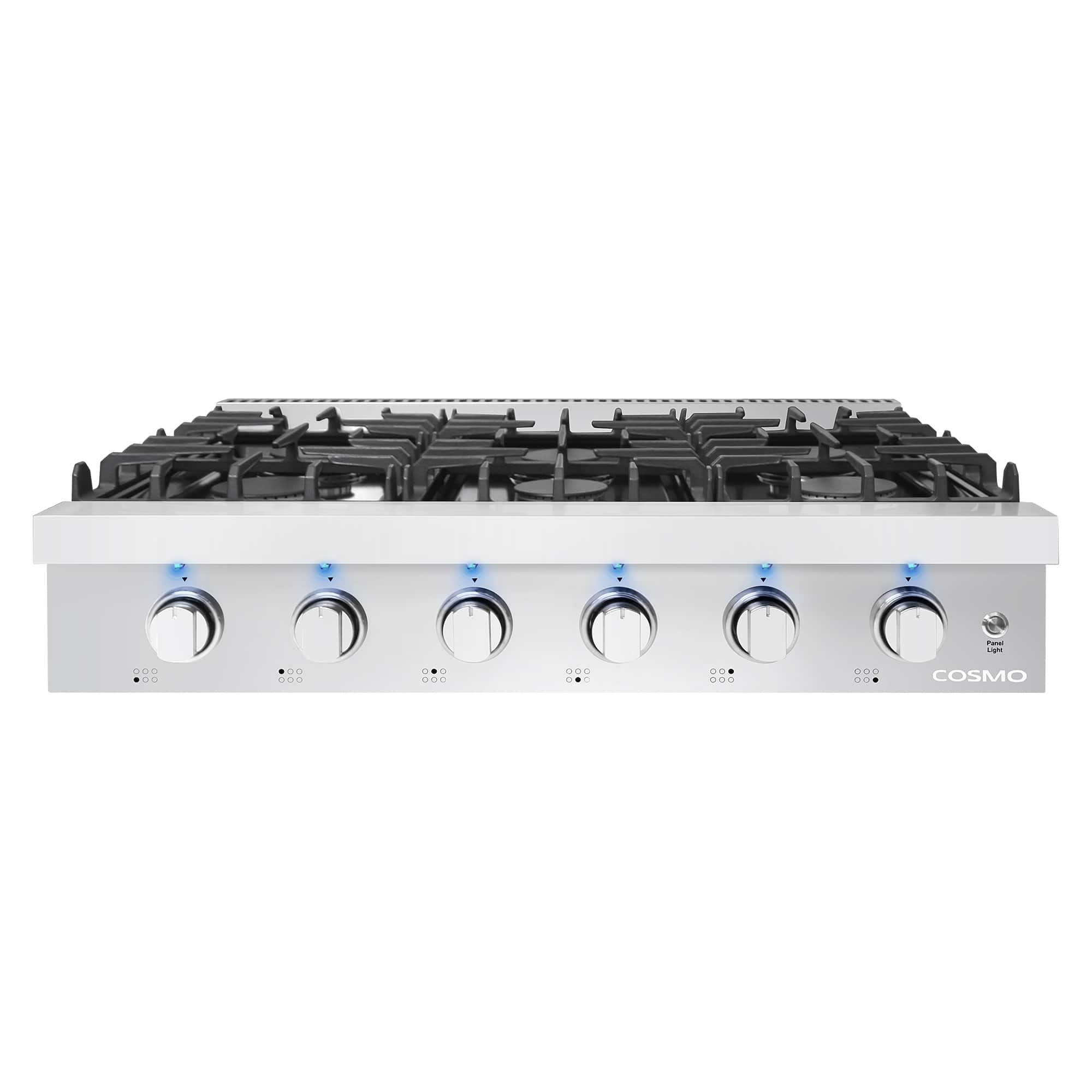 COSMO - COS-GRT366 36 in. Slide-In Counter Gas Cooktop with 6 Sealed Italian Burners, Cast Iron Grates, Metal Knobs - Stainless Steel