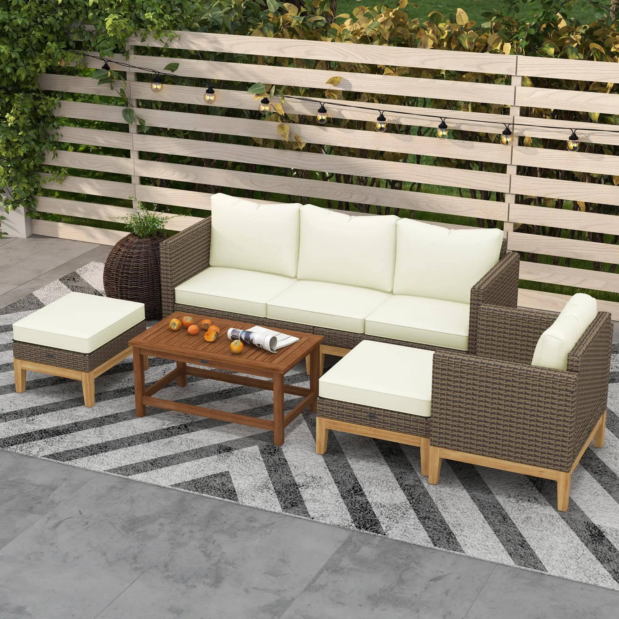 Alt View 4. Spaco - Spaco 5 PCS PE Rattan Conversation, Patio Furniture Set with Cushions - Cream White.