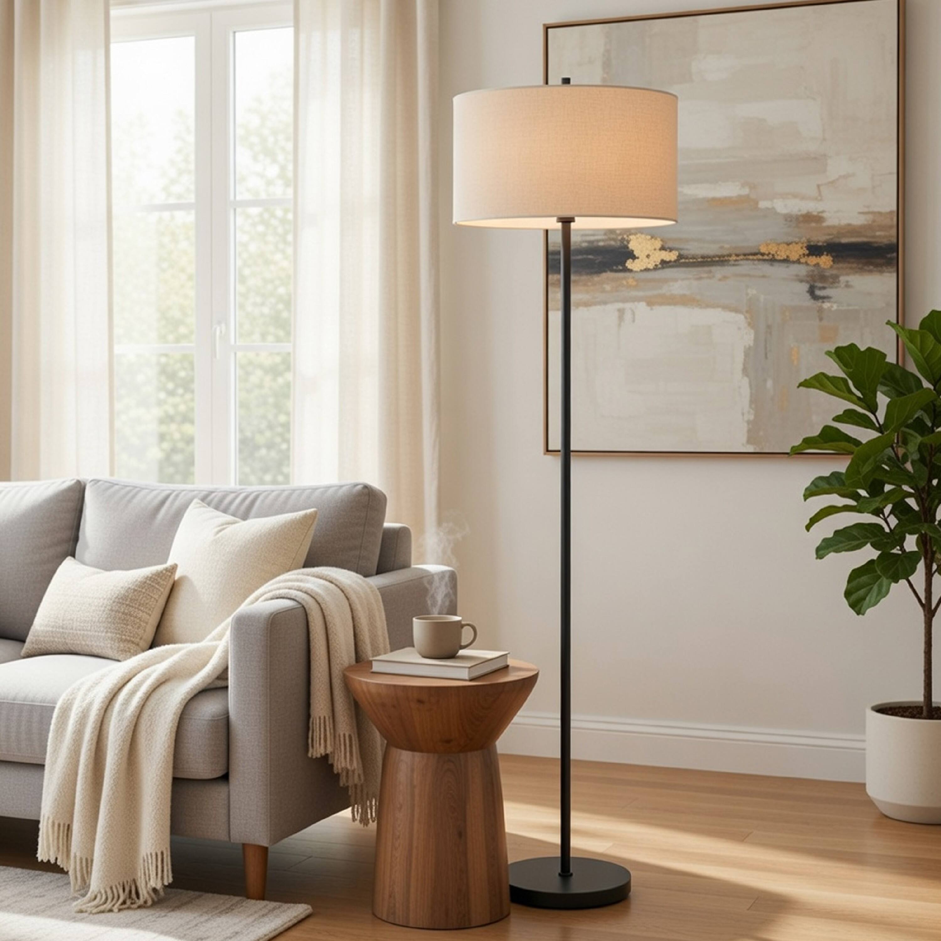 Alt View 4. Manhattan Lane - Avira 61 Inch Floor Lamp, Speckled Hardback Kraft Paper Shade, Metal.