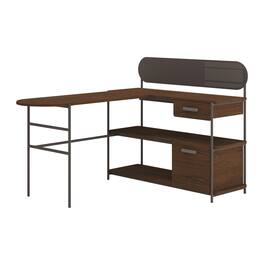 Spaco - Reversible L-Shaped Computer Desk, File & Storage Drawers, Cable Panel, Office - Brown