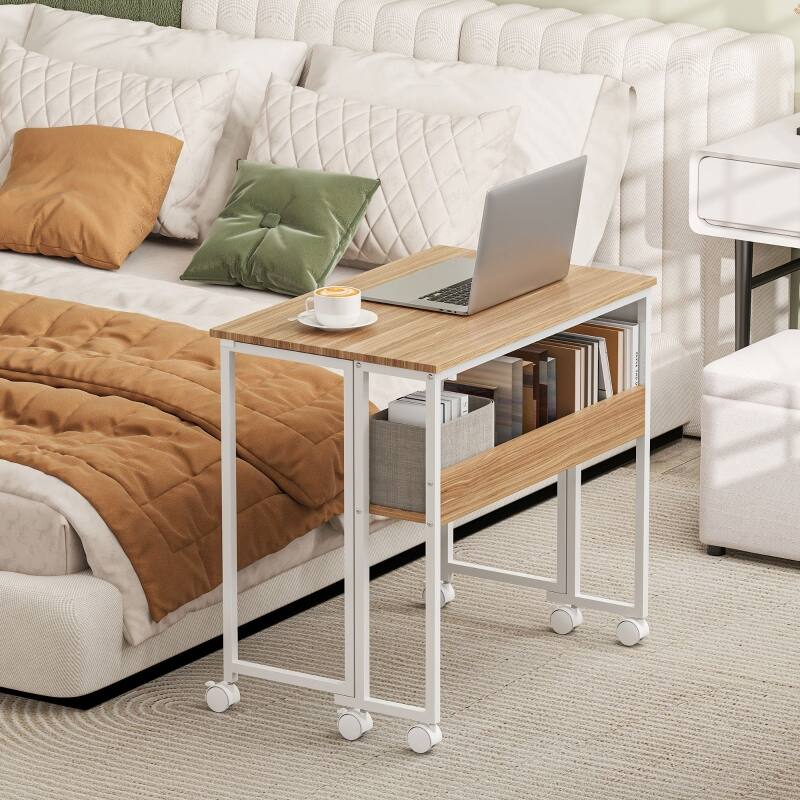 Angle. Anysun - 31.5" Folding Computer Desk with Storage Bag, Shelf & Wheels, Space-Saving Mobile Desk for Home Office or Small Spaces - Natural Wood.