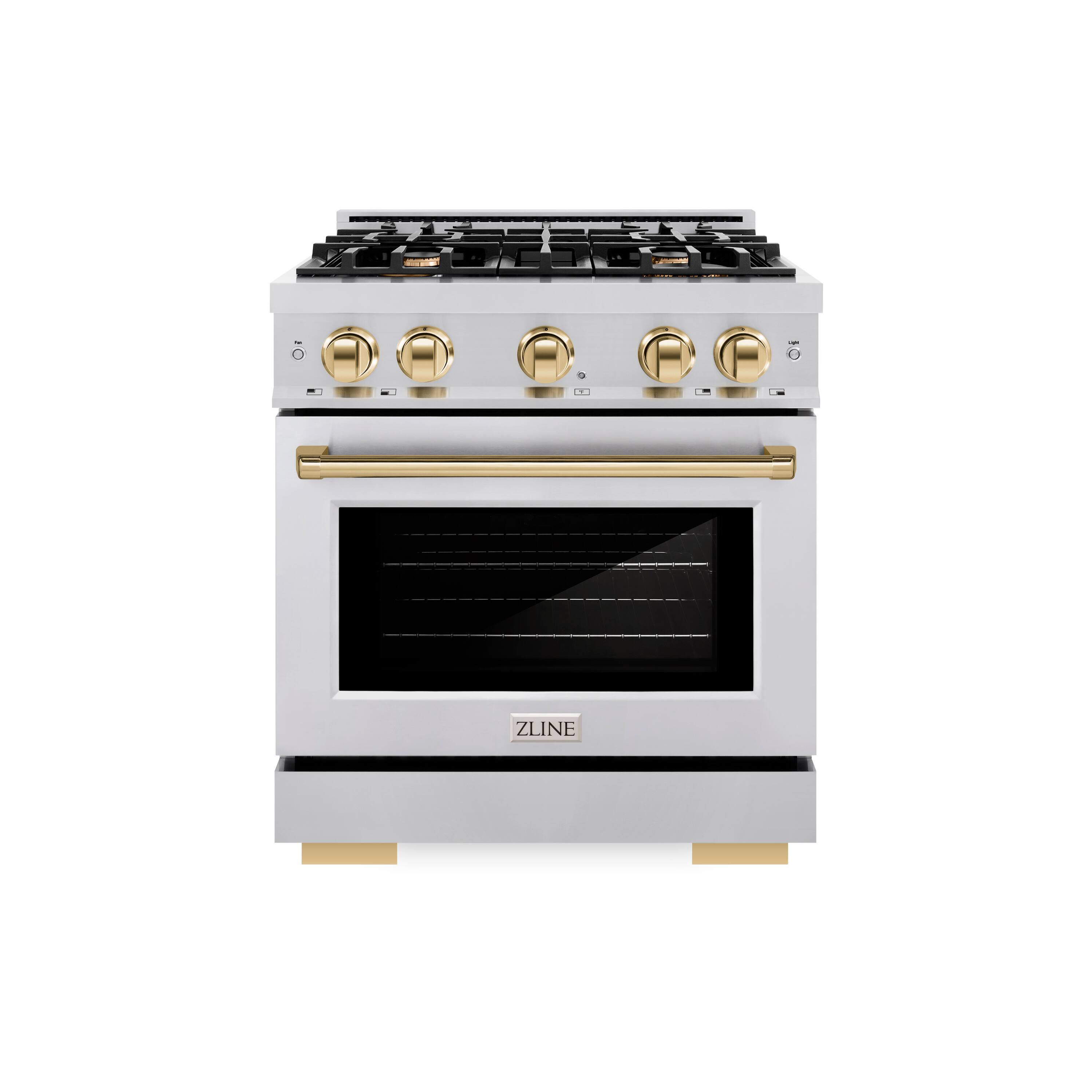 Angle. ZLINE - ZLINE Autograph 30" Select Dual Fuel Range w/ 4 Burners & Polished Gold Accents (HDRZ-30-G) - Black.