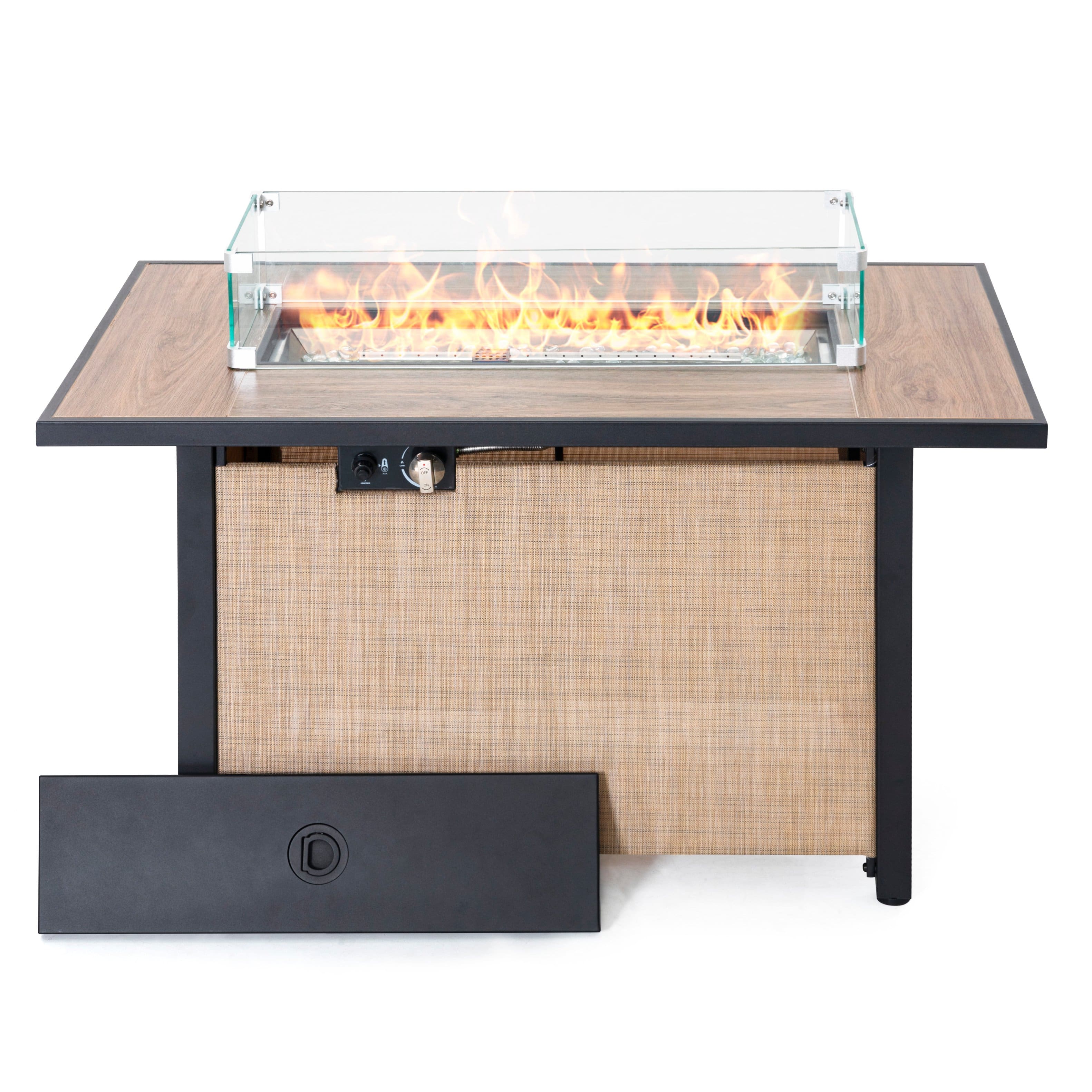 Nuu Garden - Outdoor 43" Fire Pit Table, 50,000 BTU Propane Fire Pit with Wind Guard - Light Brown