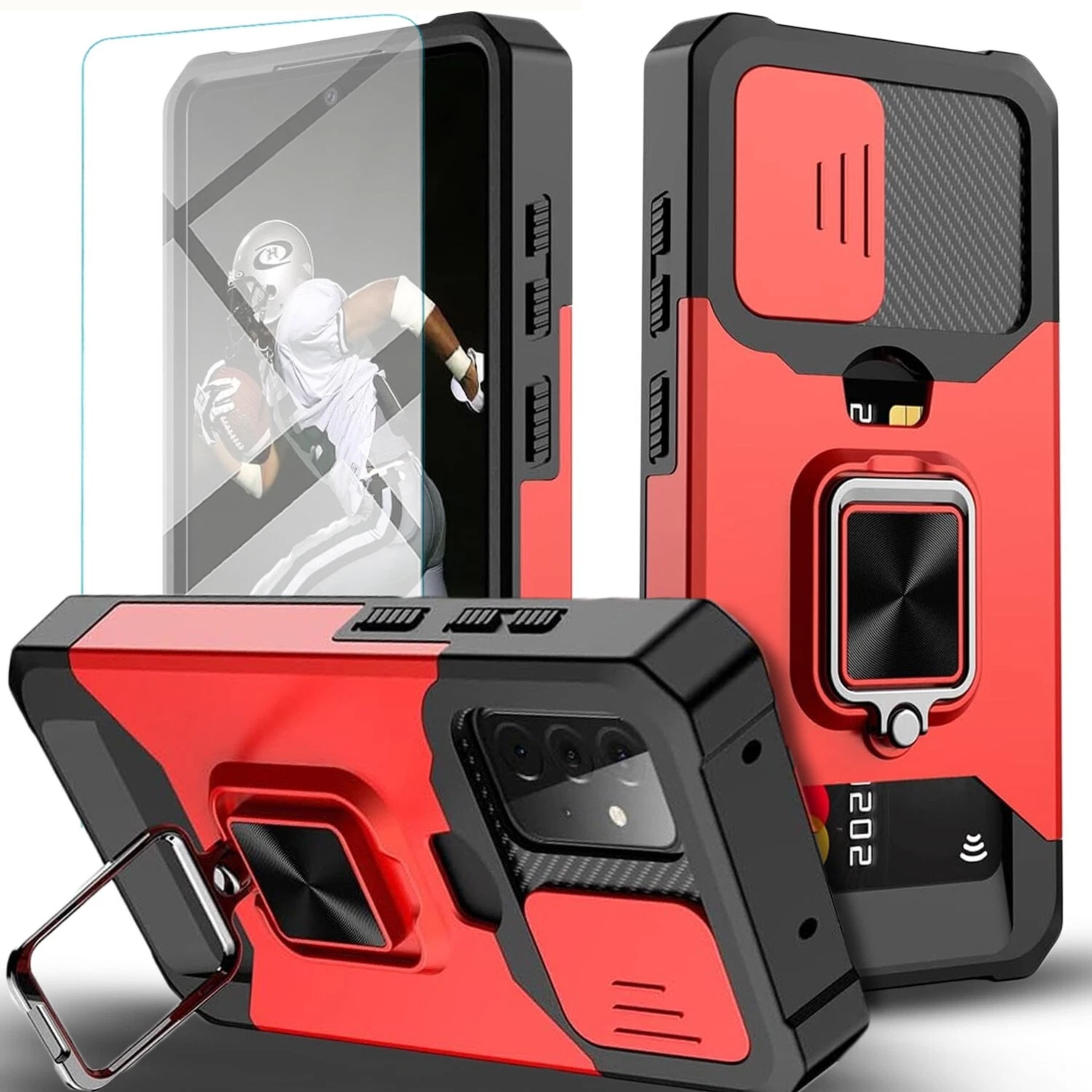 Kitcheniva - Dual Layer Shockproof Case With Ring Holder For Samsung Galaxy A15 5G Case With Tempered Glass - Red price history on PriceWatchPro