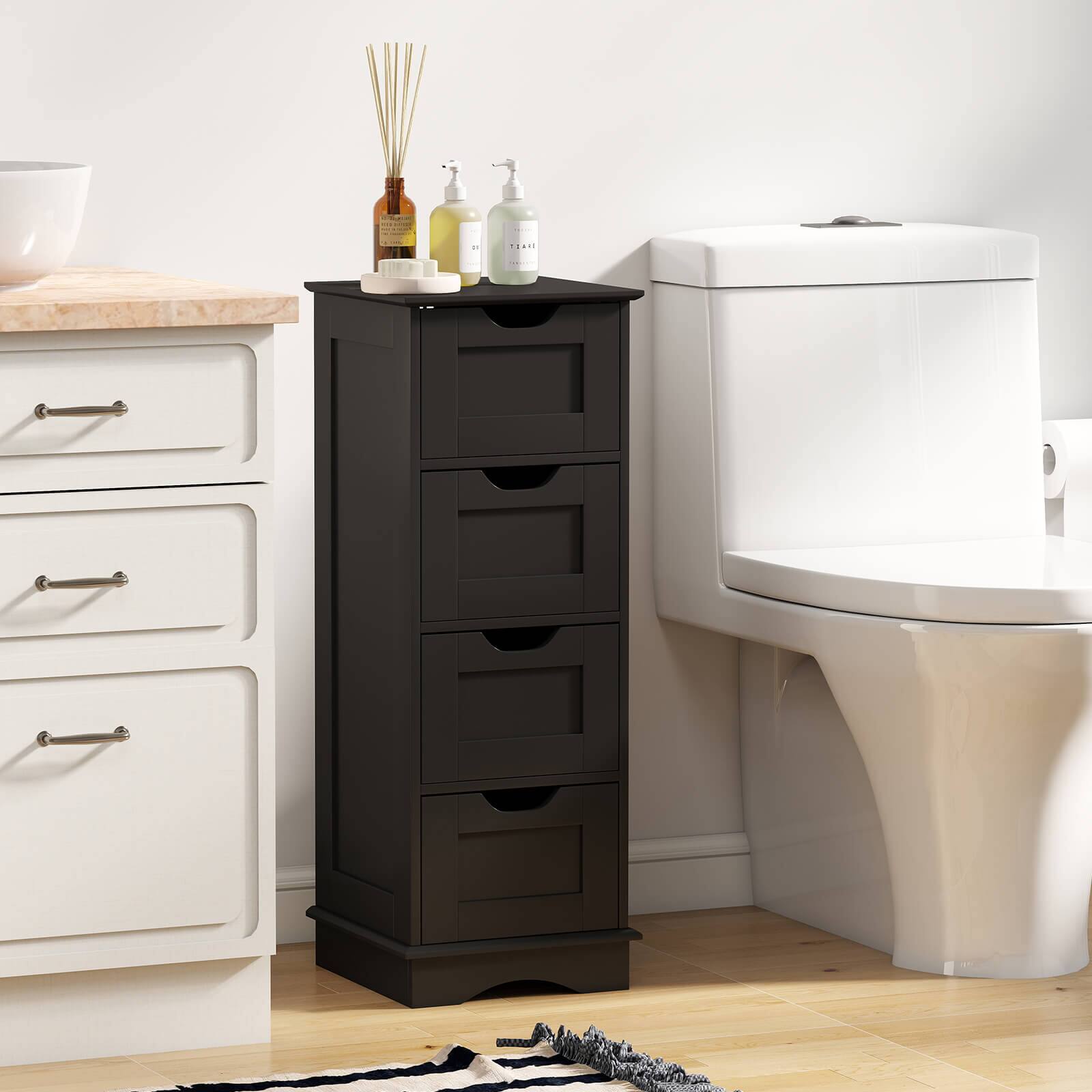 Alt View 3. Costway - Costway Bathroom Storage Cabinet with 4 Drawers Cut-out Handles Anti-toppling Device - Black.