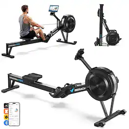 MERACH - NovaRow R50 Pro Air Rowing Machine, Air Resistance & Magnetic, Ergonomic Seat,440LBS, Performance Monitor - Black
