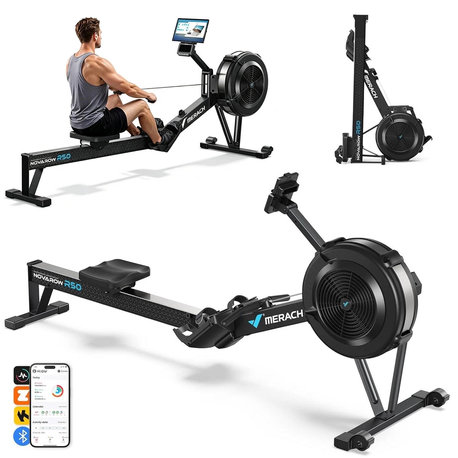 MERACH - NovaRow R50 Pro Air Rowing Machine, Air Resistance & Magnetic, Ergonomic Seat,440LBS, Performance Monitor - Black
